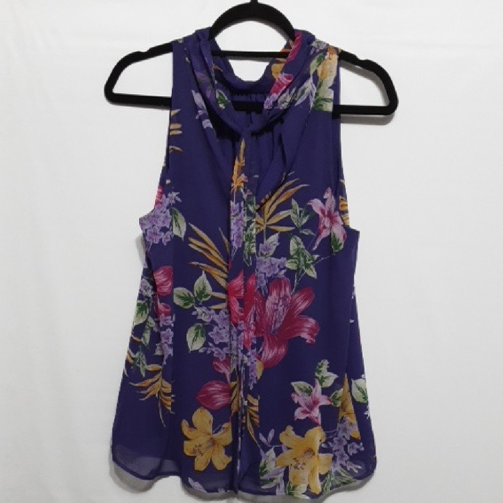 EVA‎ MENDES COTTAGE CORE Beachy  Purple Floral Sleeveless Blouse